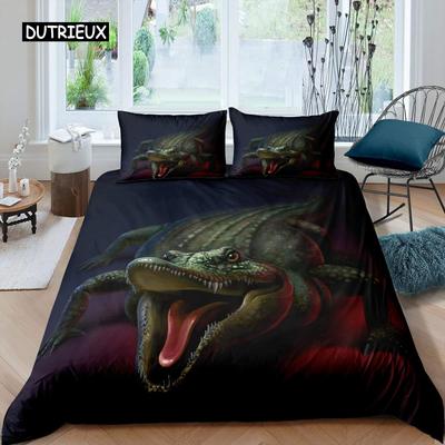 Crocodile Duvet Cover Set Wild Alligator Pattern Bedding Set Wildlife Style Comforter Cover Horror Animal Theme Twin Quilt Cover