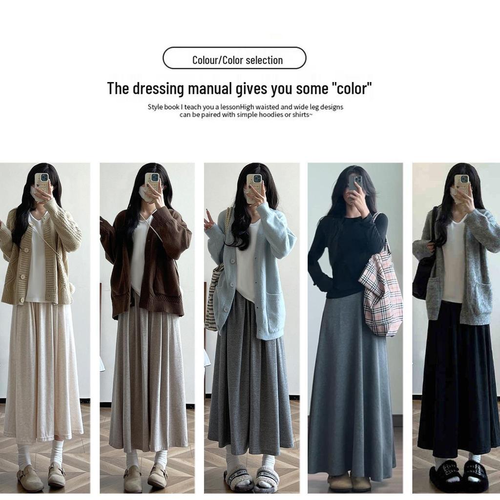 Deep Gray Early Autumn A-Line High-Waisted Skirt: Women's Casual Draping Slimming Skirt