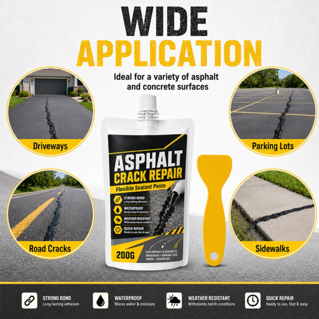 Asphalt Crack Repair Flexible Sealant Paste Strong Bond Waterproof Weather Resistant Quick Repair for Driveways Parking Lots Roads Sidewalks 200G