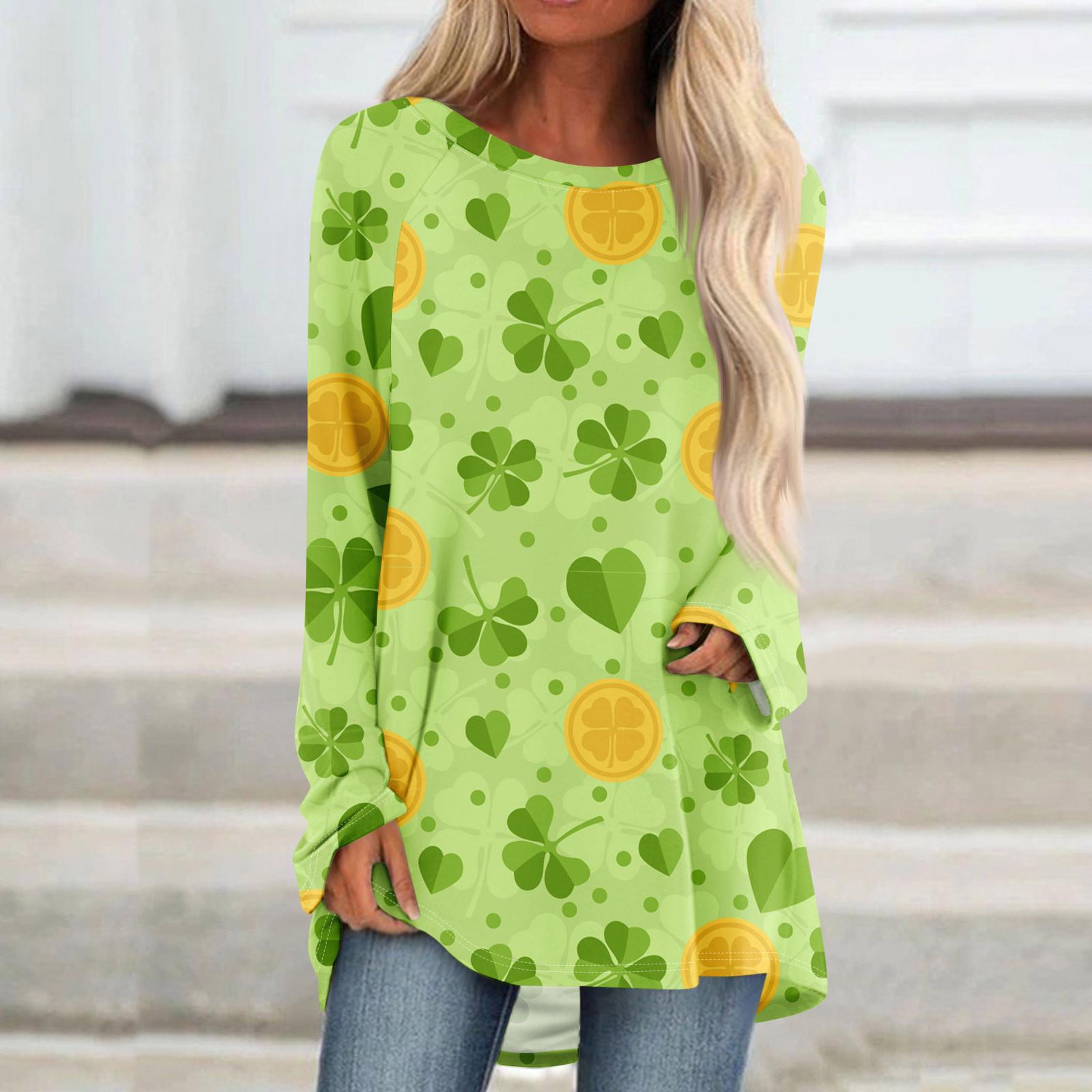 

Женский модный свободный свитер средней длины с круглым вырезом St. Повседневный топ с длинными рукавами и принтом ко Дню Святого Патрика с рукавами реглан M