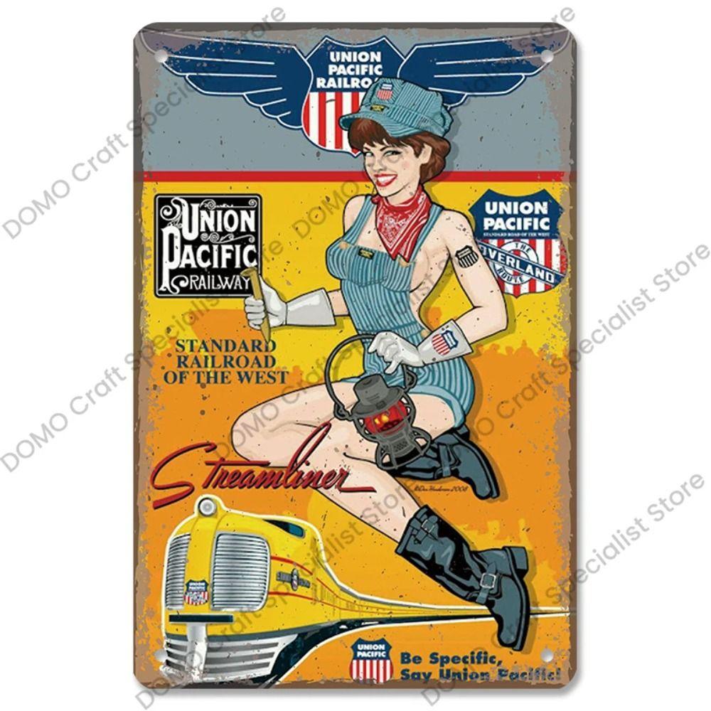 Metallplatta för flickor i interiör från Pinup-postern