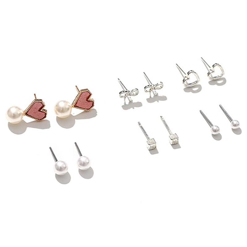 Stud Earrings Set For Women Statement Heart Star Snowflake Flower  Pearl One Week Minimalist Set Of Earrings Gift