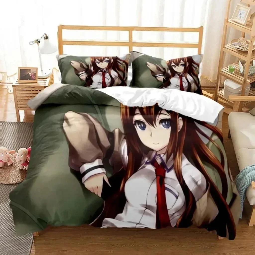 3D-Druck Anime Steins Gate Bettwäsche-Set Doppelbett Twin King Weiche Bettbezug Warme Decke Kissenbezug Junge Männer Junge Frauen Erwachsene Schlafzimmer