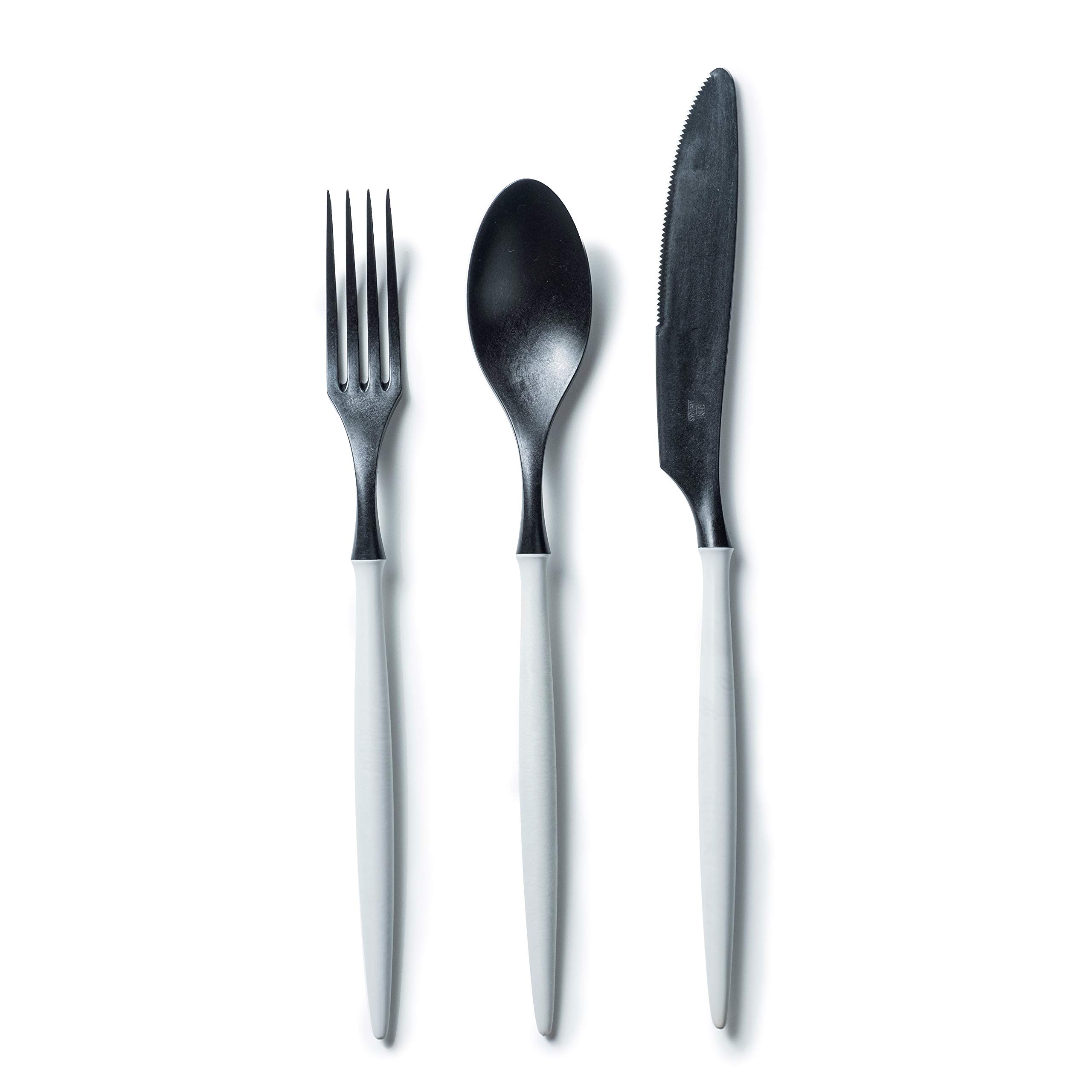 

ARAS 3-Piece Cutlery Set, Dishwasher Safe, Made in Japan, Durable and Flavor-Free, with White Tritan Plastic Spoon, Fork (21cm), and Knife (24cm). Hea