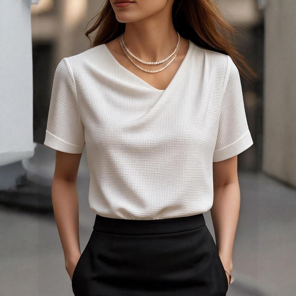 Maglione casual da donna con scollo a V, manica corta, vestibilità larga, in vari colori