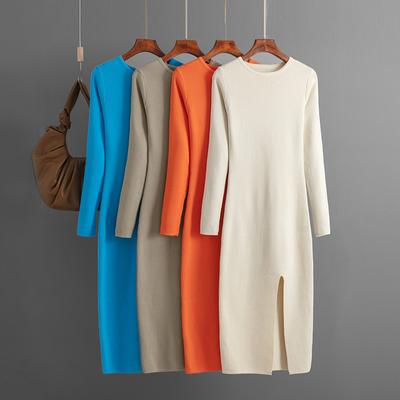 Elegantní šaty Podzim Zima Nové Slim Fit Pletené šaty pro ženy Vnitřní a svrchní oblečení Svetrové šaty s dlouhým rukávem Upnuté boky