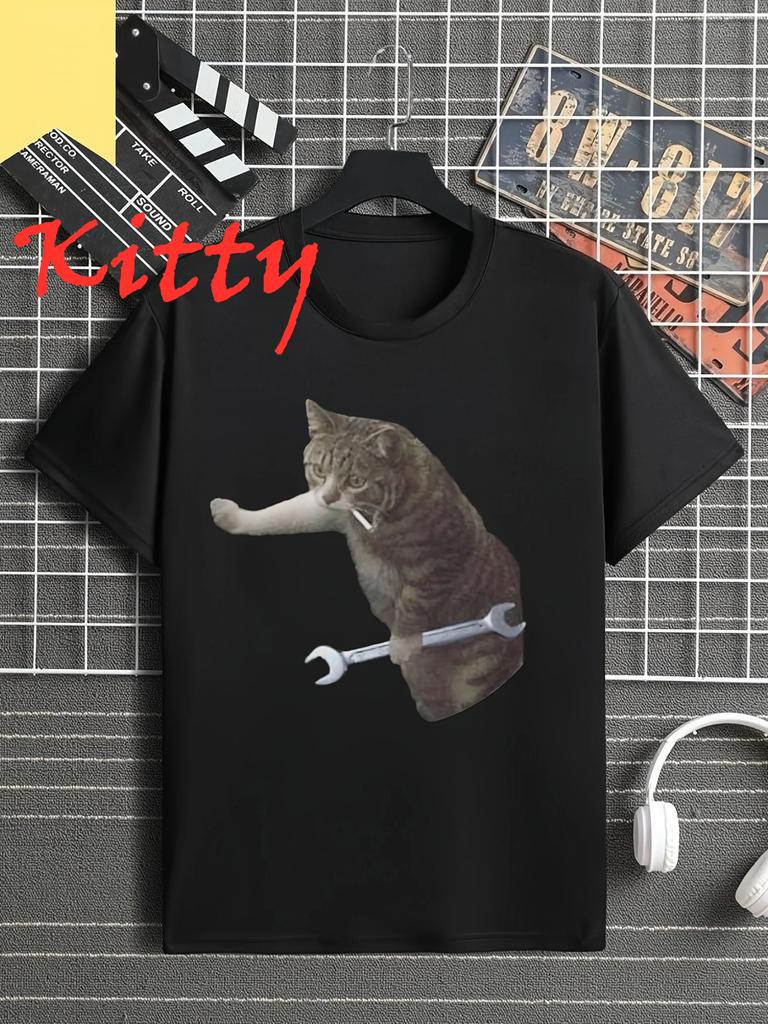 Fun Mechanical Cat Unisexs Tshirt With A Tabby Cat Graphic Unisex Tshirt Automotive Activity Casual Streetwear Unisexs Clothing