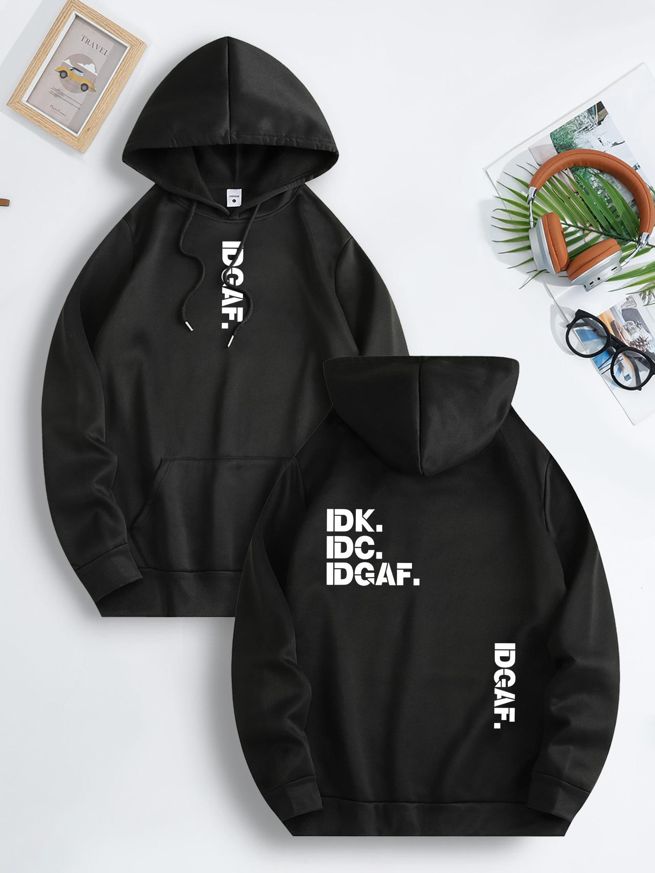 

Cozy Fleece-Lined Hoodie with Letter Print - Casual & Sporty Pullover for Men, Machine Washable 3XL