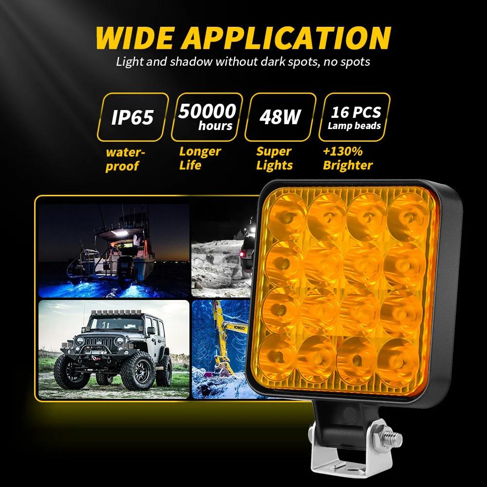 48w 16LED High Intensity Dust Proof Working Light Spotlight Truck Off Road Tractor IP65 Waterproof 1200LM 12V 24V LED Work Light
