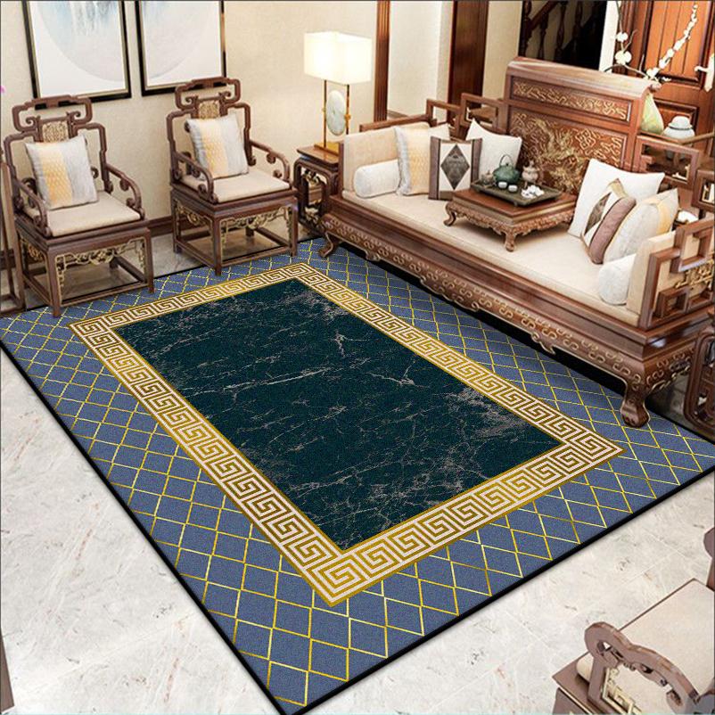Large Size Classical Border Design Live Room Rug Soft Non-slip Study Decoration Carpet Machine Washable Sofa Table Mat Flannel