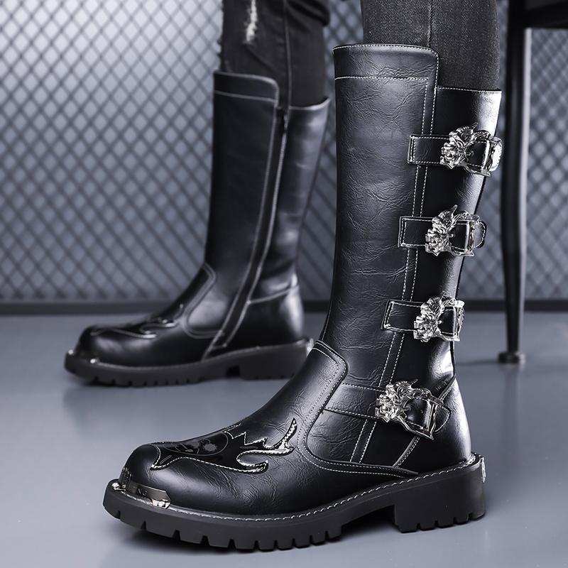Classic Black Men Side Zipper Comfortable High Top Motorcycle Boot Winter  Brand Thick Soled Anti Slip Midsole Snow Boot