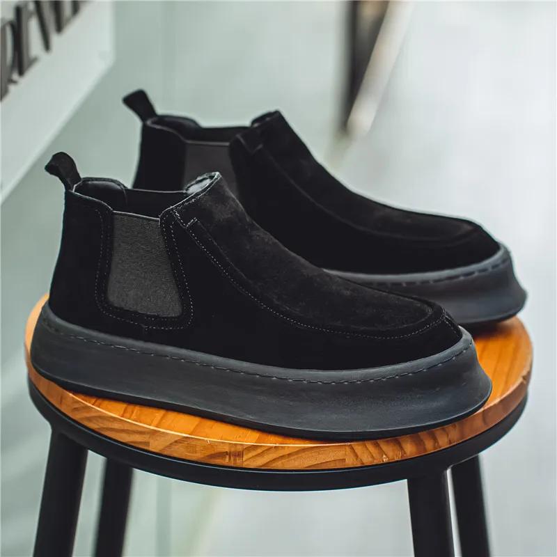 High Top Sneaker Men Designer Winter Plush Warm Snow Boot Fashion Casual Leather Upper Height Increased Flat Platform Board Shoe