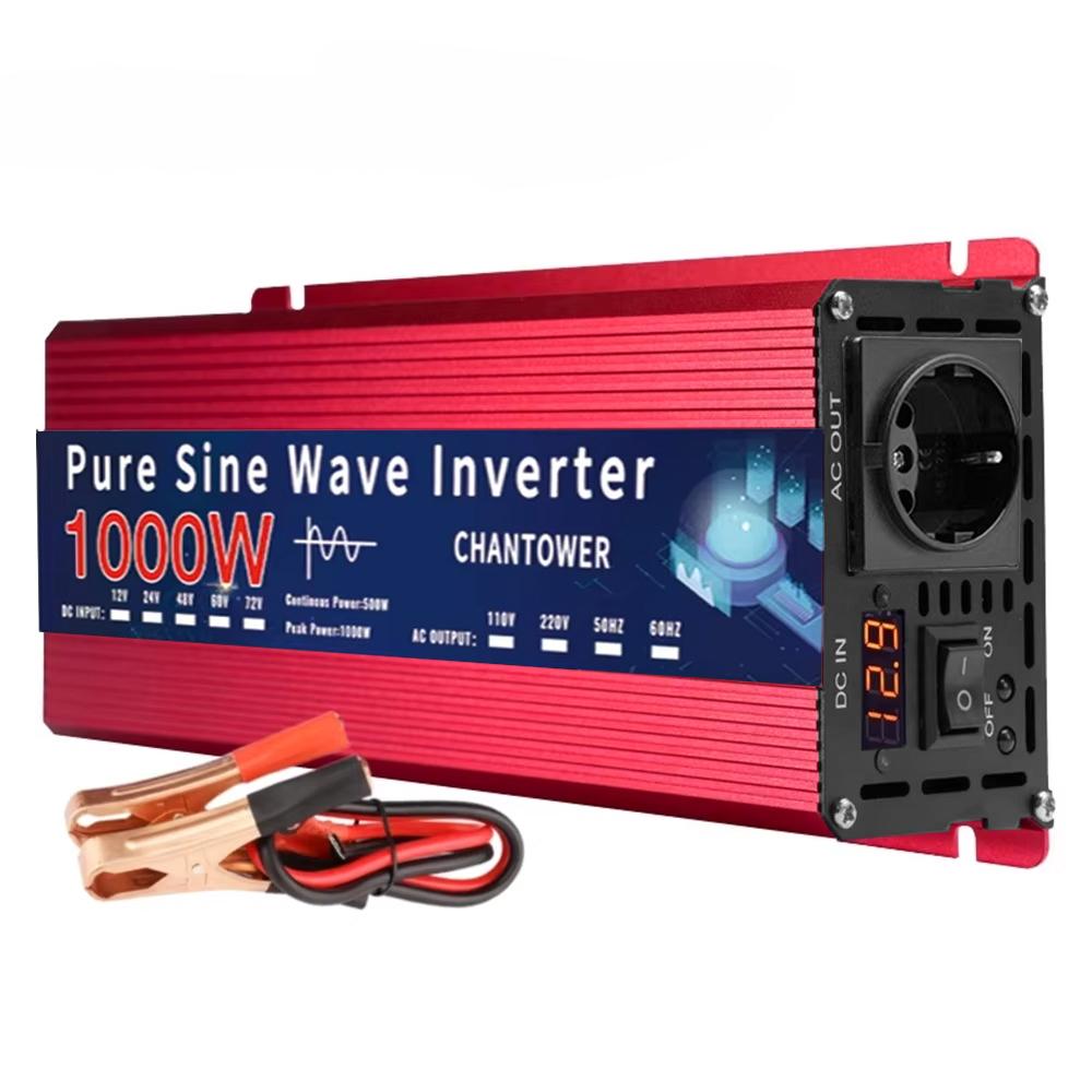 Pure Sine Wave Inverter 12V 220V 220W-5000W DC To AC Europe Socket Power Voltage Converter Car Solar Inverter Charger Adapter