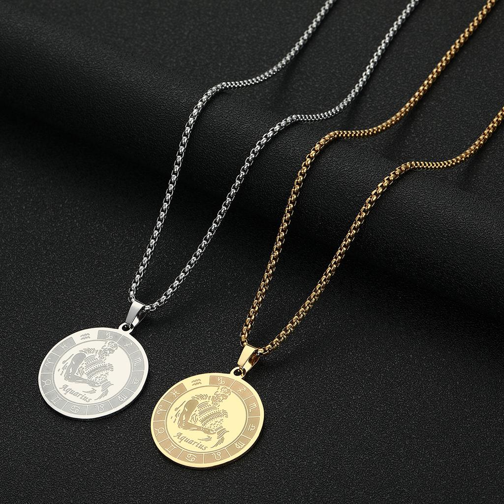 Kinitial Stainless Steel Aquarius Zodiac Sign Pendant Necklace For Women Chain Choker Jewelry Charm Astrology Necklaces Gift