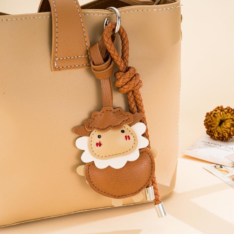 1Pcs Cartoon Lamb Charm Pendant Cute Sheep Pu Leather Keychain Braided Rope Strap Bag Backpack Decor Gift