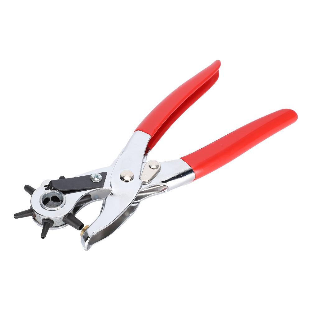 Red Handles Belt Hole Punch Plier Double-Leverage Mechanism Adjustable Rotary Watchband Hole Puncher