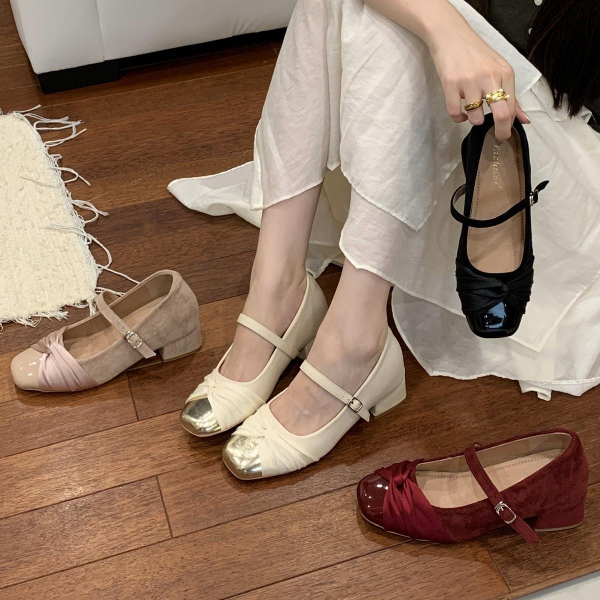 

2025 новые туфли Мэри Джейн с круглым носком и бантом, с открытым верхом, на толстом каблуке, универсальные, для офиса 39 телесный