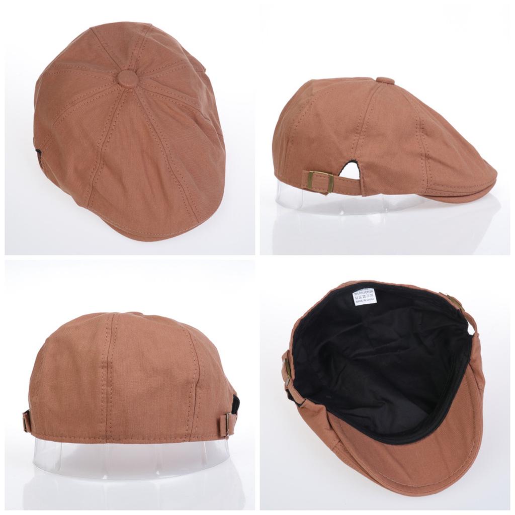Men Women Vintage Solid Flat Cap 65% Cotton Newsboy Ivy Hat Adjustable Beret Painter Cap Retro British Forward Cap