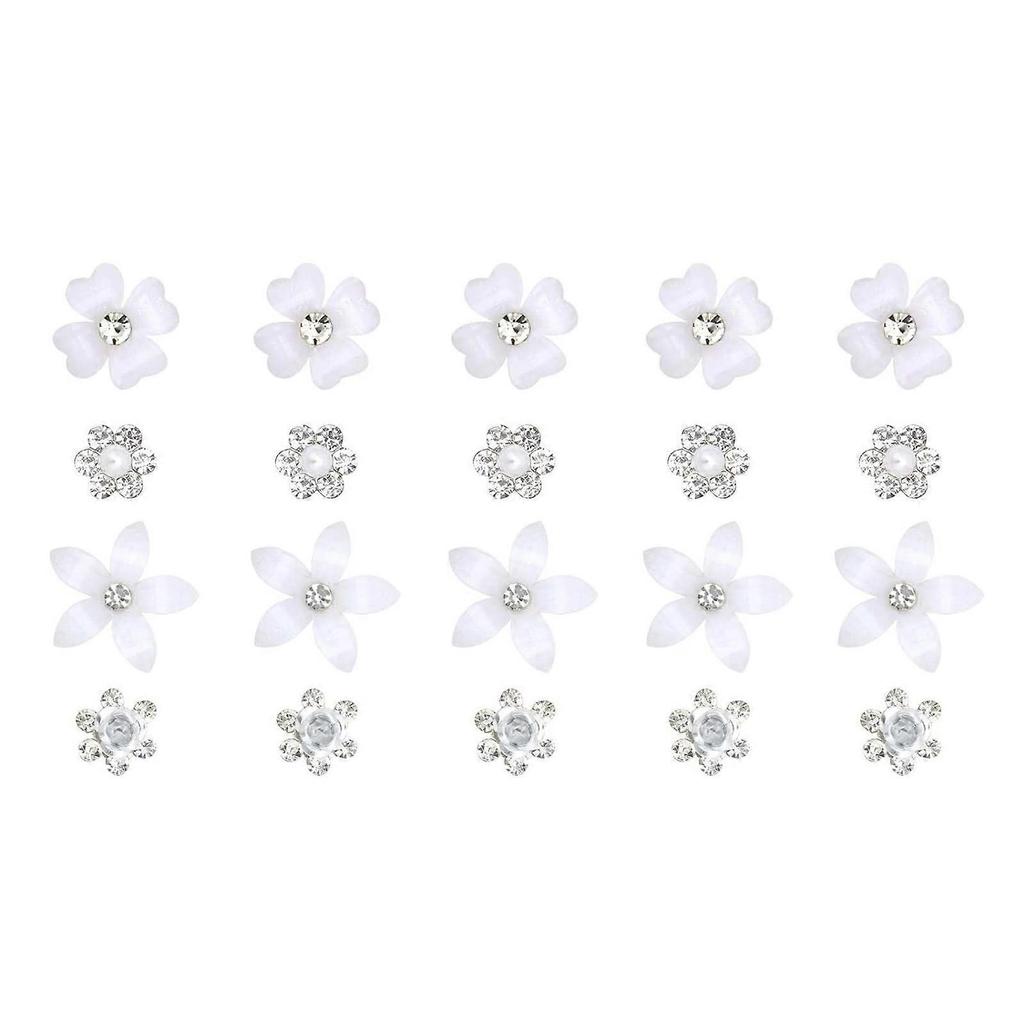 20 Pieces Elegant Rhinestones Hair Accessories Cute Floral Barrettes Hair Clip Hair Ornament For Women And Children White