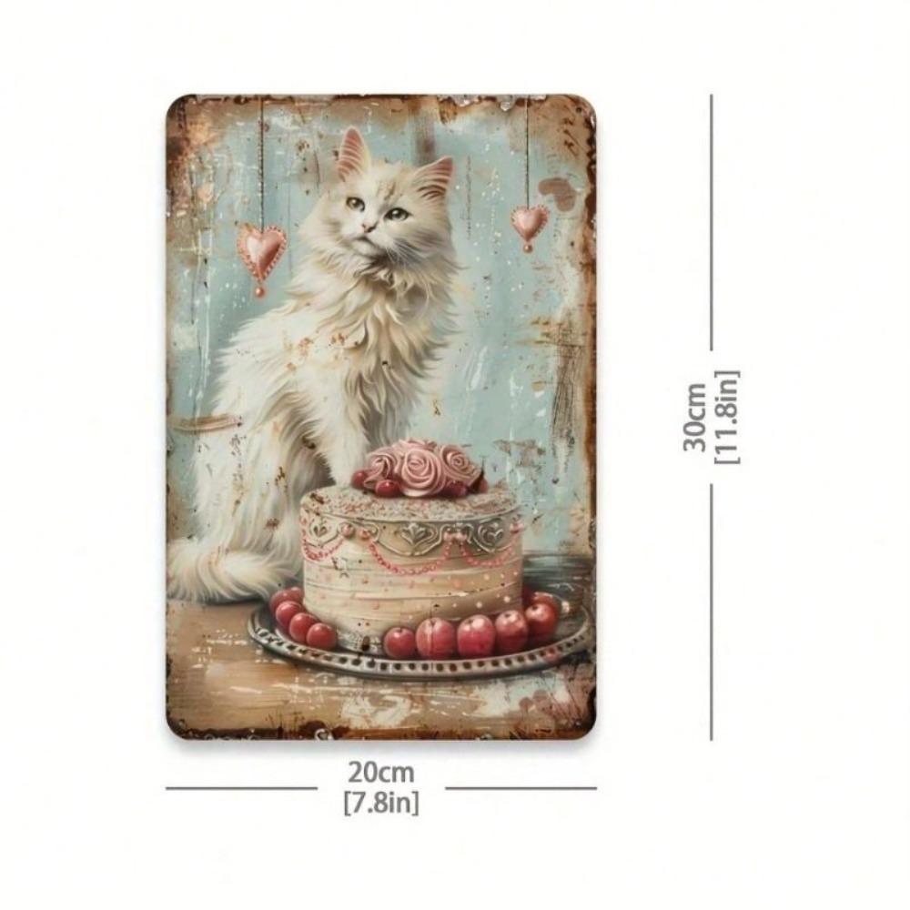 Retro Metal Sign Cat Rose Cake Home Decor