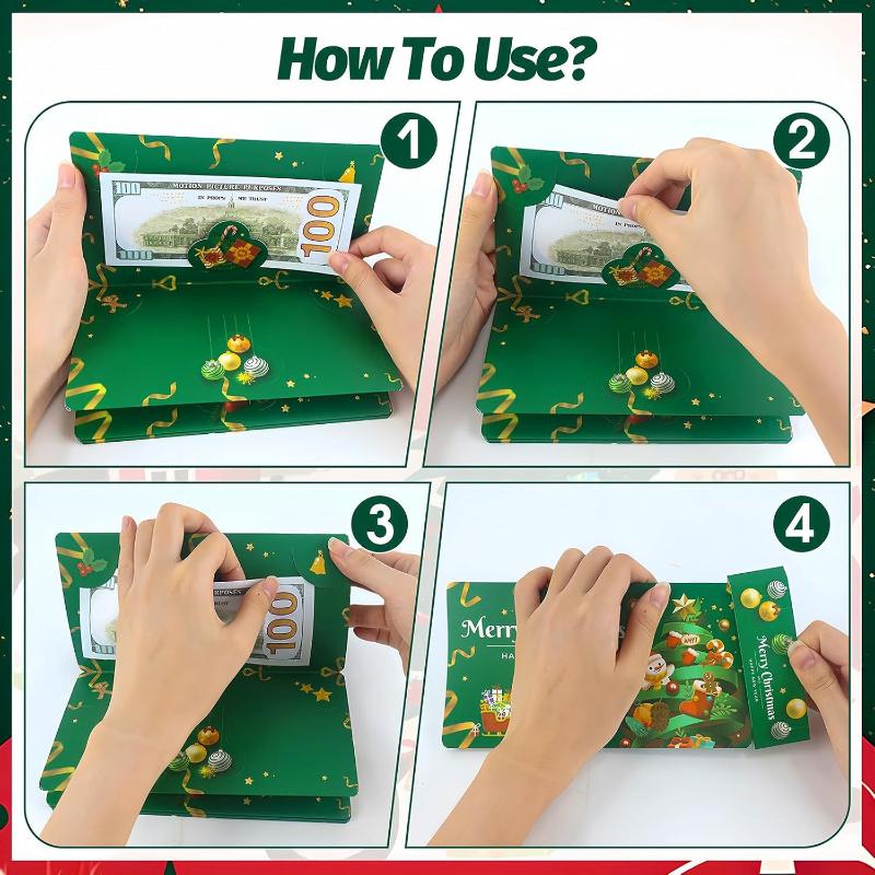 Delightful Christmas-Themed Foldable Banknote with Father Christmas and Tree, DIY Red Envelope and Multiple Card Slots