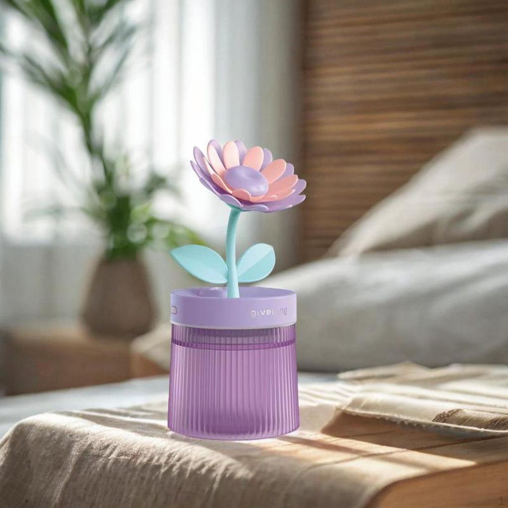 Compact USB Humidifier Flower Design 260ml Night Light Aroma Diffuser for Desk