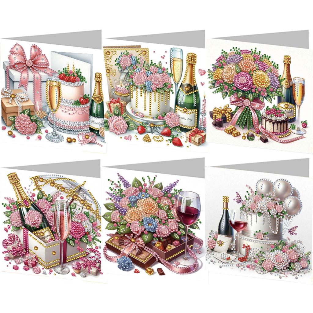 6PCS DIY Rhinestone Diamond Art Mosaic Postcards Diamond Art Greeting Cards Creative Birthday & Thanksgiving Card Kit