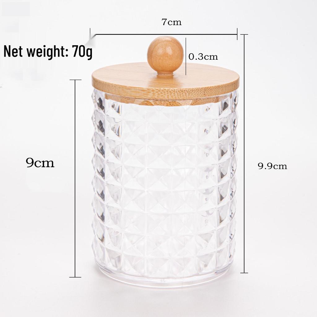 Diamond Pattern Cotton Pad Organizer with Wooden Lid - Multi-Purpose Desktop Storage Box