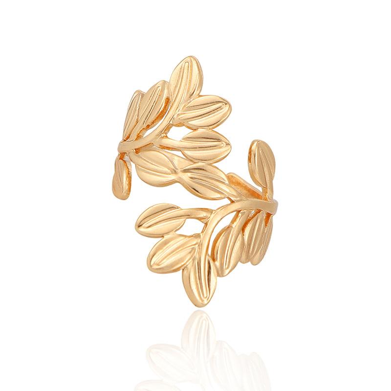 Women All Match Bohemian Style Leaf Shape Open Ring