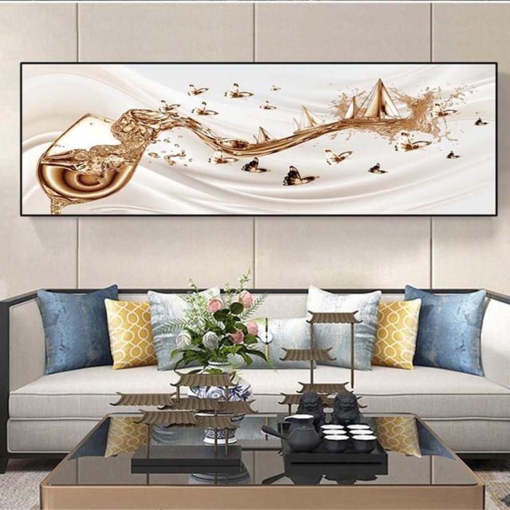 Modern Abstract Golden Wine Glass Boat Canvas Painting Posters and Prints Wall Picture for Living Room Home Decor No Frame