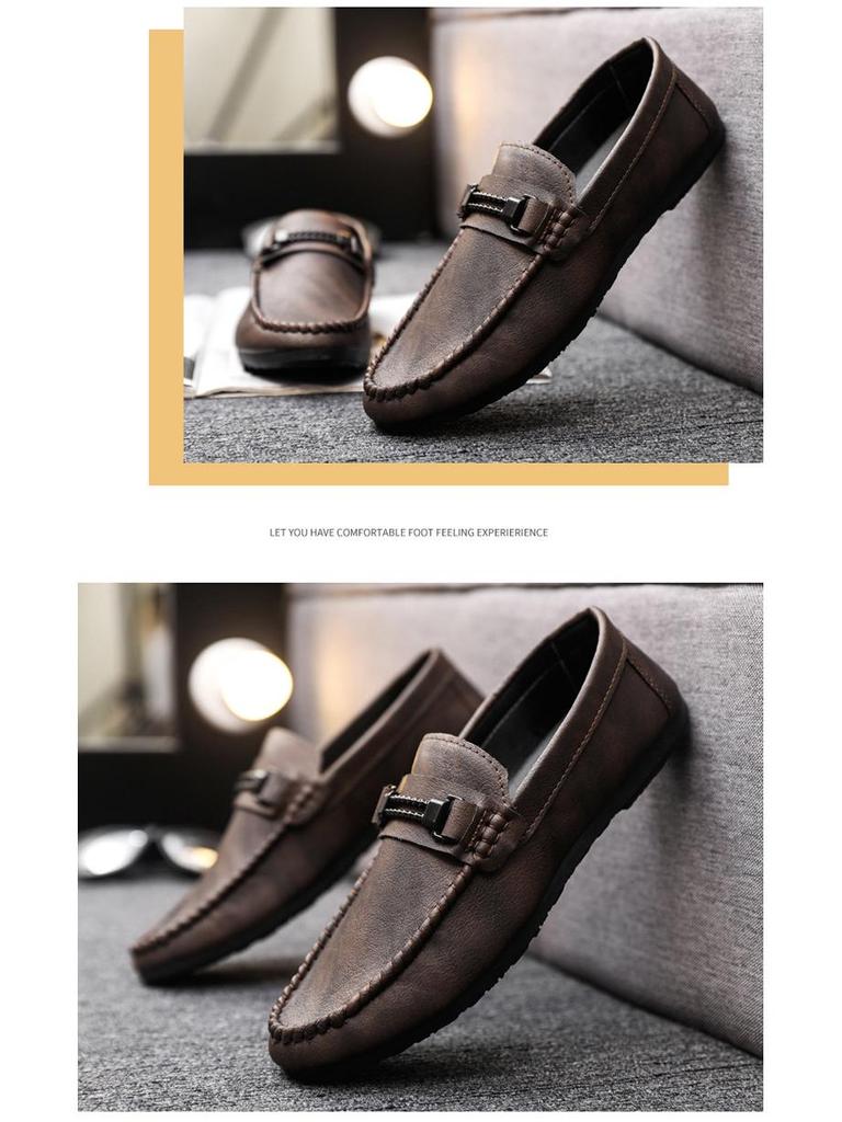 Men's Summer 2025 British-Style Casual Leather Loafers - Soft Sole, Trendy One-Step Drive Shoes