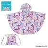 ogawa Kids' Rain Poncho, 90cm, Kukka Hippo, Violet, with Reflective Tape, Hippopotamus-Shaped Backpack with Storage Bag, 83363