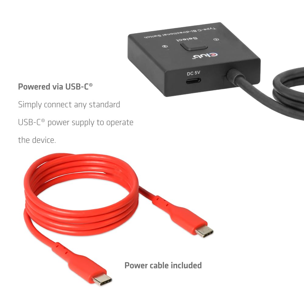 Club3D USB Type-C Bidirectional Switch, 8K60Hz/4K120Hz, 10Gbps, PD3.0, 100W, 2 Inputs/1 Output (CSV-2511)