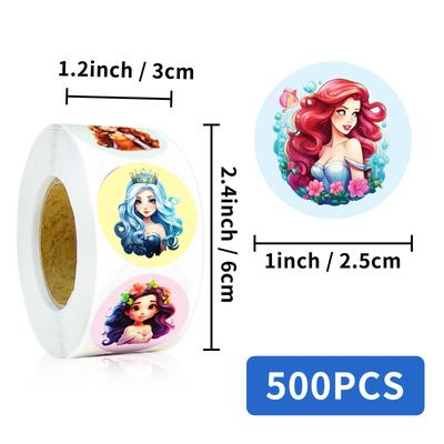 500 Blatt/Rolle Cartoon Prinzessin Stickerrolle Rollensticker Notizbuch Wasserbecher Dekorativer Sticker Siegel