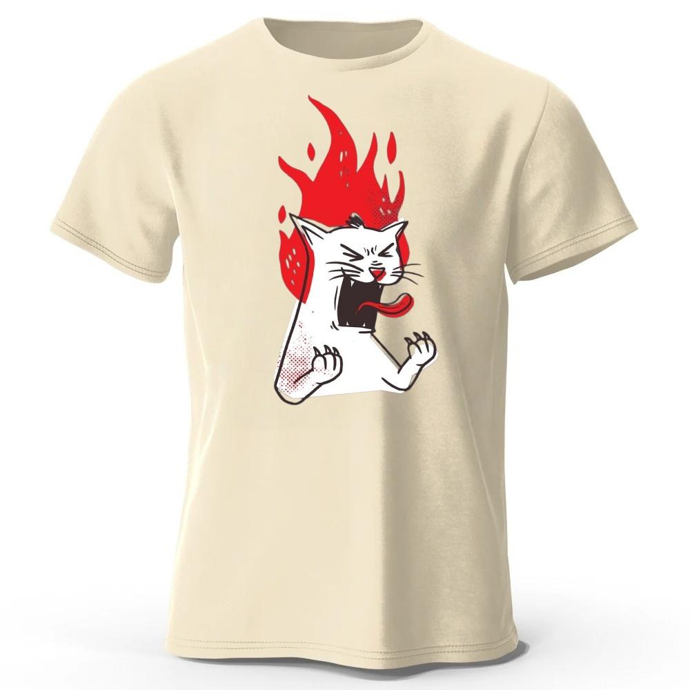 New Angry Cat Mens Funny Cotton Tshirt Fitness Sports Loose Breathable Short Sleeve Tshirt Casual Round Neck Running Top