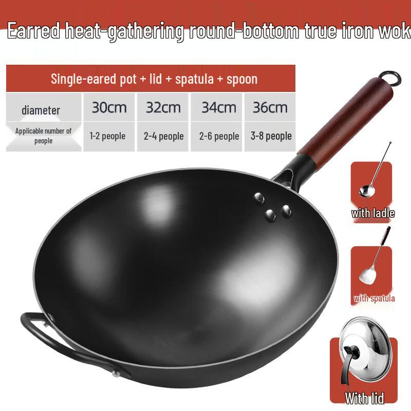 

Yipan Round Bottom Non-Coated Iron Wok with Handles
