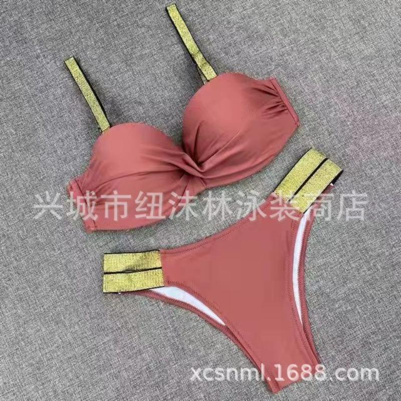 Split small breasts big breasts new swimsuit solid color sexy three-point bikini swimsuit women