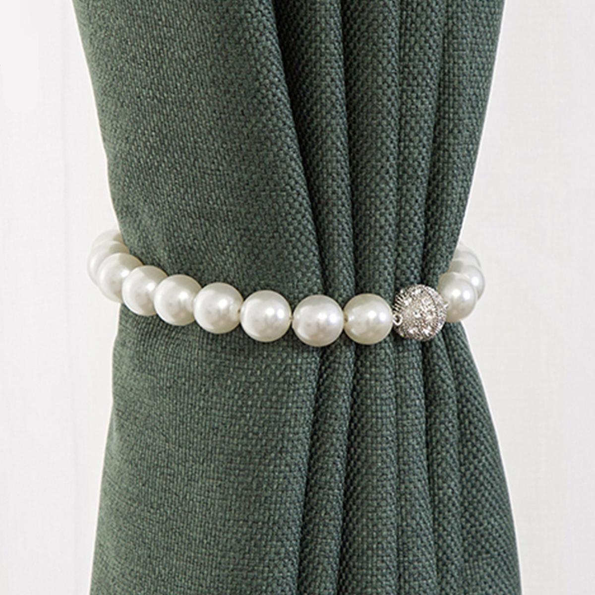 

2 Pcs Pearl Magnetic Curtain Tie Backs Modern Fashion Magnet Curtain Holders Tie Back Clips Beaded Buckle Tie Back Straps Home белый
