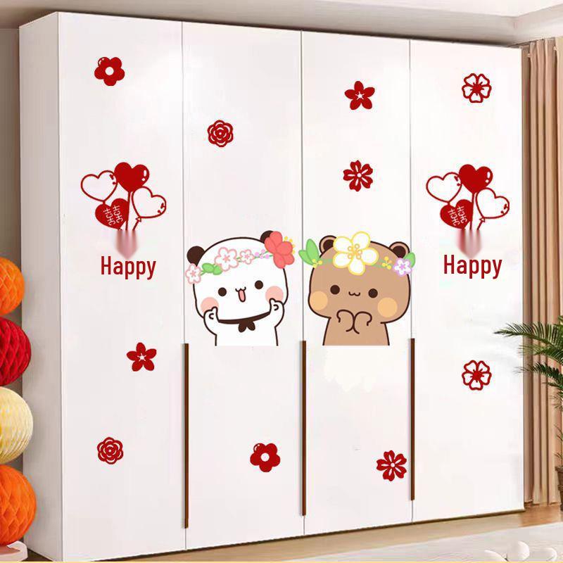 Wedding Room & Wardrobe Decoration Set with Xi Character Stickers for Bride & Groom