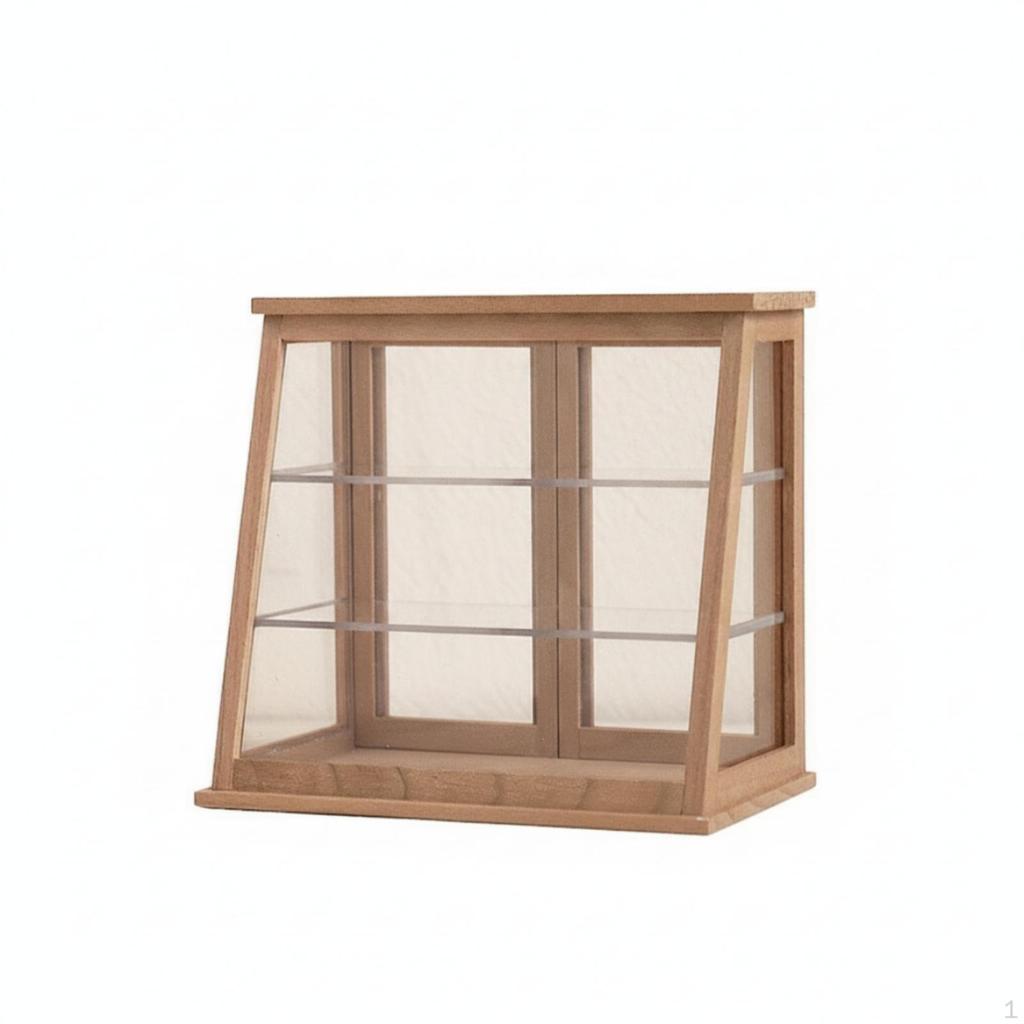 Dollhouse Bakery Cabinet 1/12 Scale Display Wooden for Diorama Plain Walnut