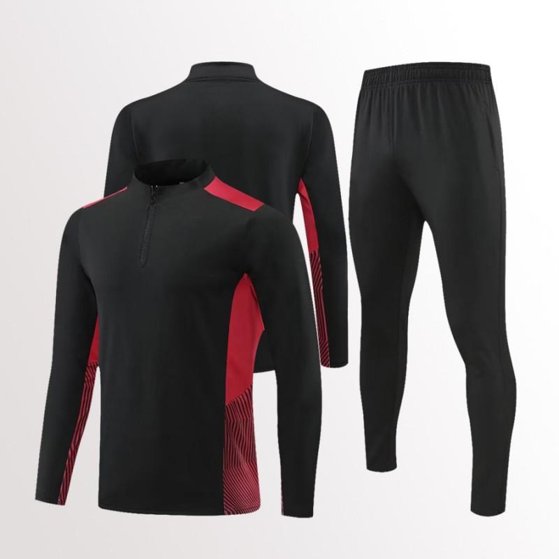 Mens Womens Soccer Training Kit Set Long Sleeve Half-Zip Hoodie Sports Jersey Uniform Breathable Quick-Dry