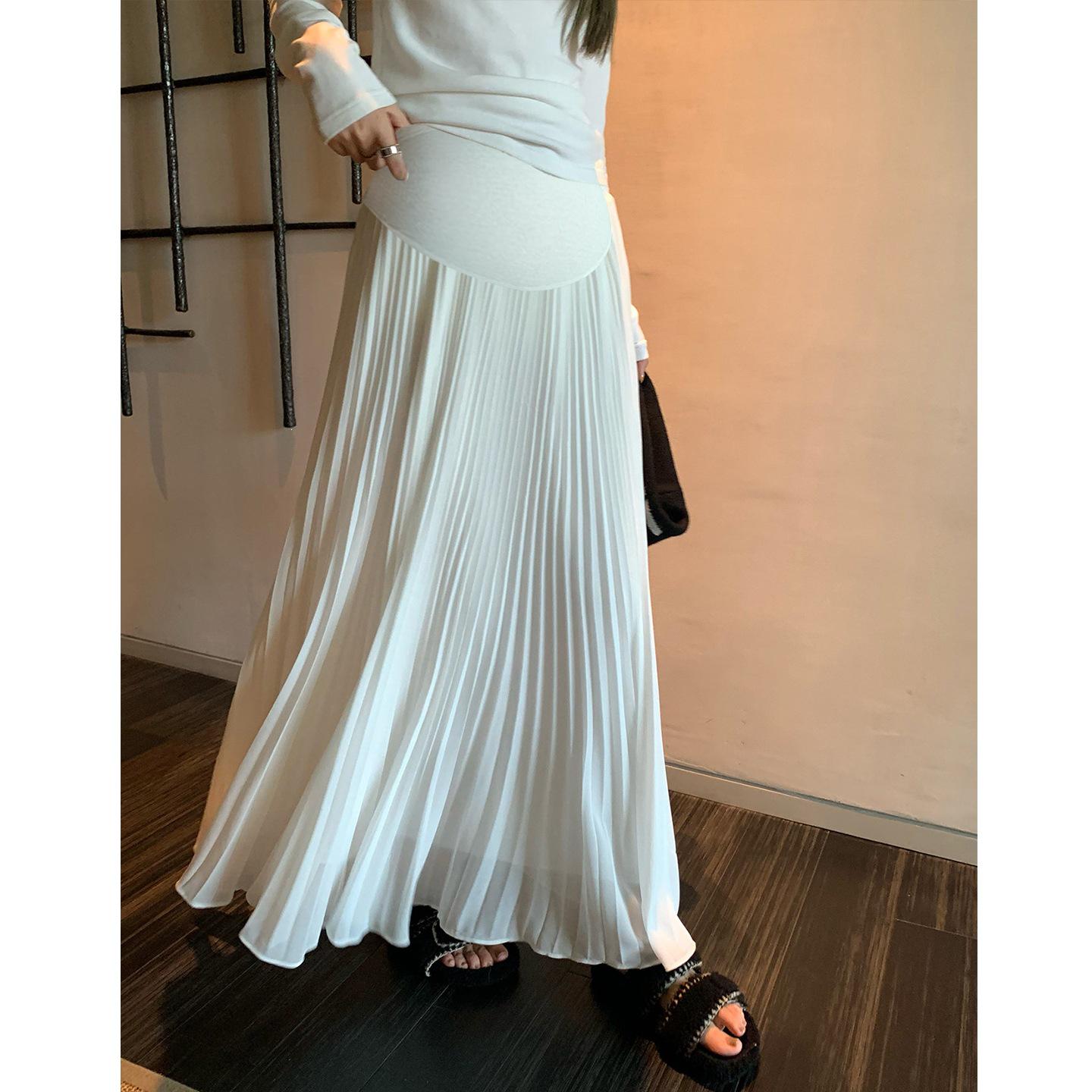 

2026 High Waist Pleated Mesh Maternity Skirt - A-line, Long, Casual for Spring/Summer/Autumn XL