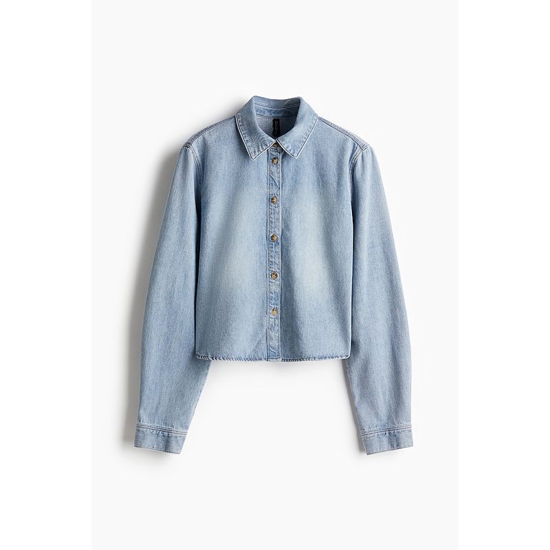 

HM Women s Autumn Fold Collar Casual Short Denim Shirt 1264054 Light denim blue 165/96(M)