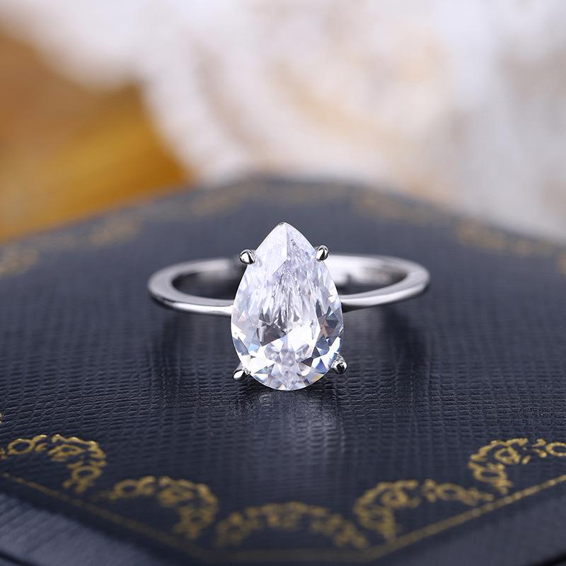 S925 Sterling Silver Teardrop 3 Carat Simulated Diamond Luxury Ring for Women - Elegant Wedding and Celebrity Style