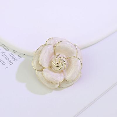 Scarf Button Camellia Shape Alloy Brooch with Glossy Glaze Sweaters Collars Hats Bags Coats Scarves Badge Outfit Accessory