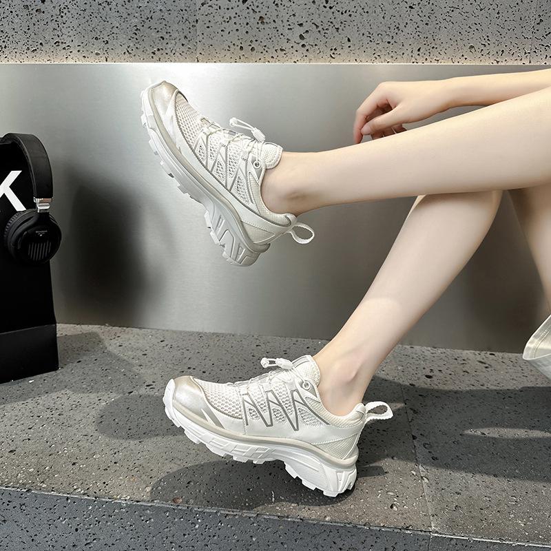 Casual Ladies Fitness Versatile Thick-soled Mesh Breathable Shoes Breathable Leisure Vulcanize Platform Wedge Chunky Sneakers