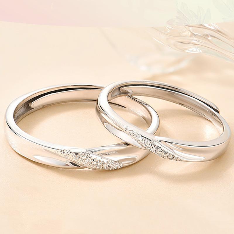 Otwarty Temperament, Twist, Pierścionek dla pary z piaskiem błyskotliwym, Prosty, Matowy, Płynący Urok, Styl dla pary, Lekki Luksus, Pierścionek dla pary, Prezent na Walentynki