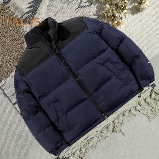 Męski płaszcz bawełniany ze stójką, długim rękawem, patchworkową kolorową kurtką z kieszeniami, luźny krój, zamek błyskawiczny, wiatroszczelna, pikowana odzież wierzchnia