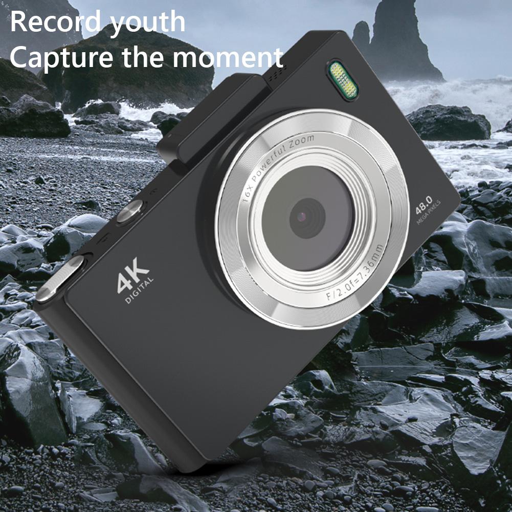 4K Digital Camera 2.8 Inch IPS Screen Portable CCD Camera 16X Zoom Vlogging Camera with Flash Video Camcorder for Teens Students