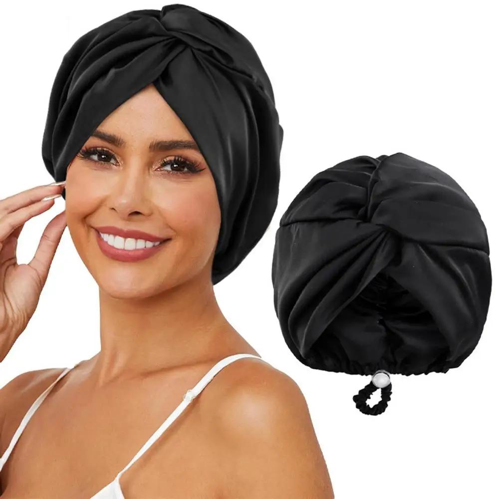 Silk Bonnet For Sleeping Women Satin Hair Bonnet Night Sleep Cap Scarf Wrap For Curly Hair With Tie Band Solid Silk Turban Hat